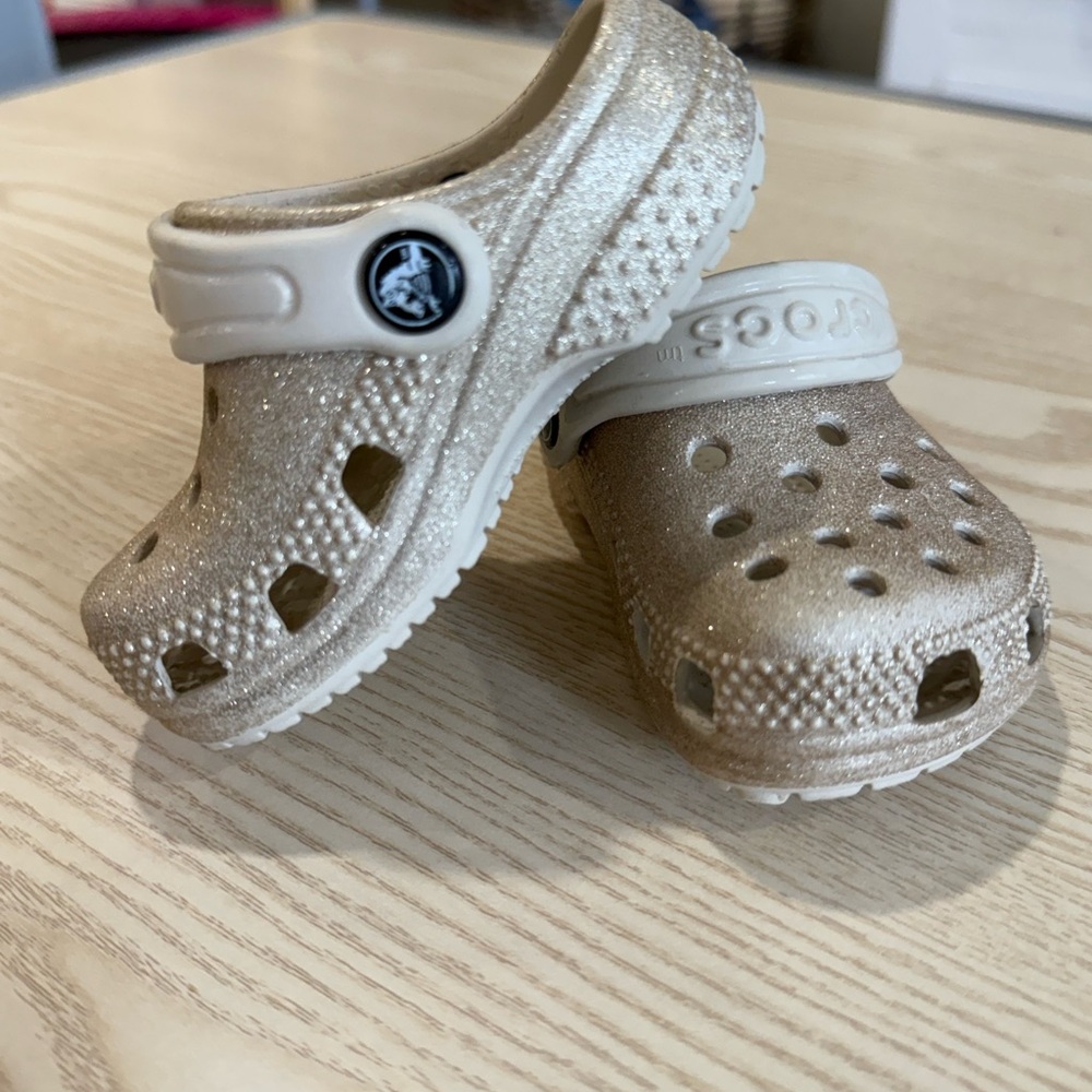 CROCS Gold Sandals with Perforated Upper and Heel Strap